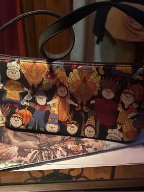 Whimsical Thanksgiving Print Shoulder Bag in Multicolor